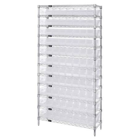 Quantum Storage Systems Steel Wire Bin Shelving, 36" W x 74" H x 18" D, 12 Shelves, Silver WR12-103CL